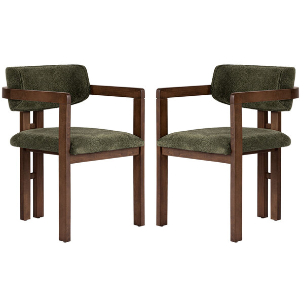 Tovaro Green Fabric Dining Chairs with Dark Walnut Wooden Frame in Pair