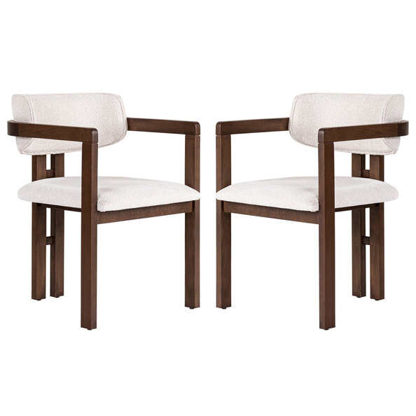 Tovaro White Fabric Dining Chairs with Dark Walnut Wooden Frame in Pair