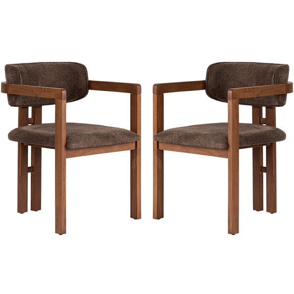 Tovaro Brown Fabric Dining Chairs with Walnut Wooden Frame in Pair