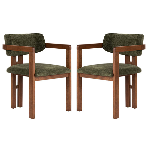 Tovaro Green Fabric Dining Chairs with Walnut Wooden Frame in Pair
