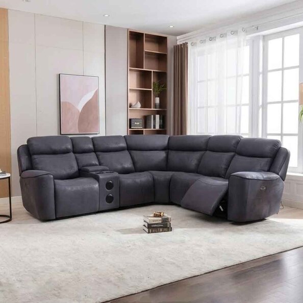 Toxen Faux Leather Fabric Electric Recliner Corner Sofa in Grey