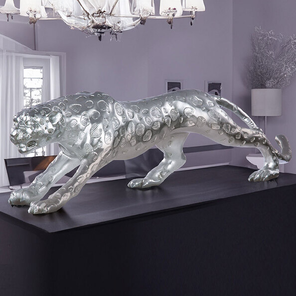 Tracy Synthetic Resin Cheetah Sculpture In Antique Silver