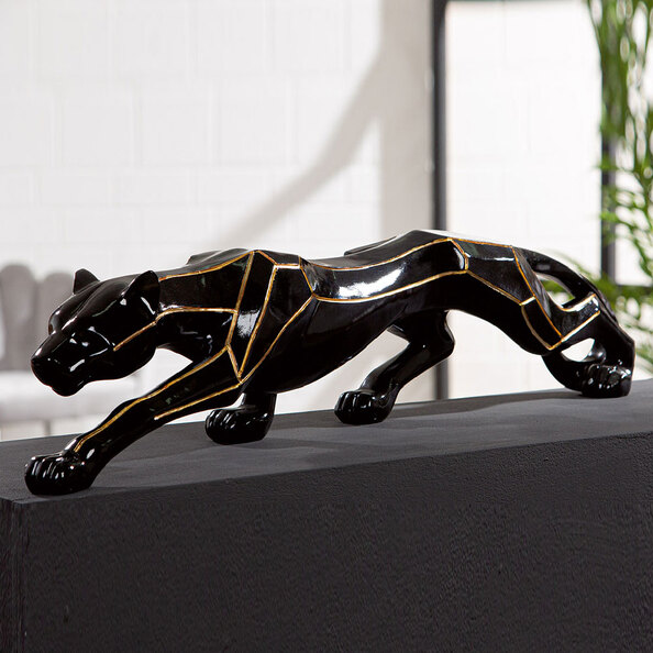 Tracy Synthetic Resin Cheetah Sculpture In Black and Gold