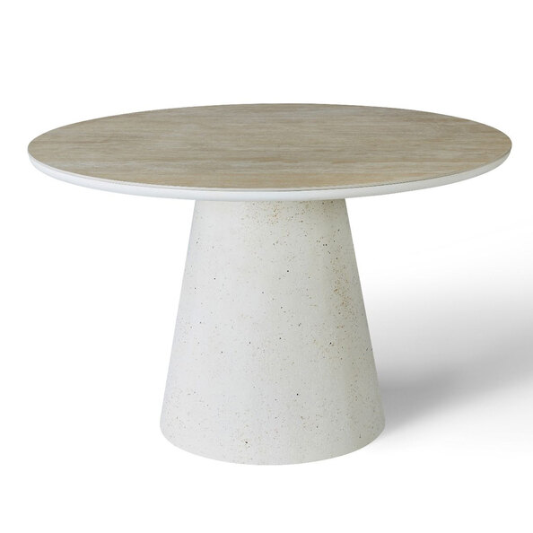Traford Travertine Marble Effect Sintered Stone Top Dining Table with Ivory Base