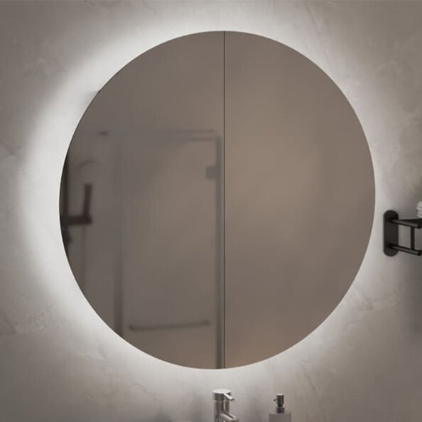 Trail Large Bathroom Mirrored Cabinet In Oak With LED