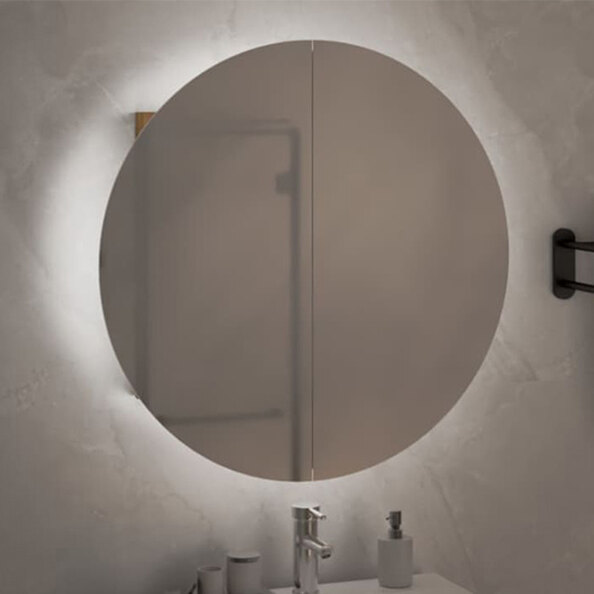 Trail Medium Bathroom Mirrored Cabinet In Oak With LED