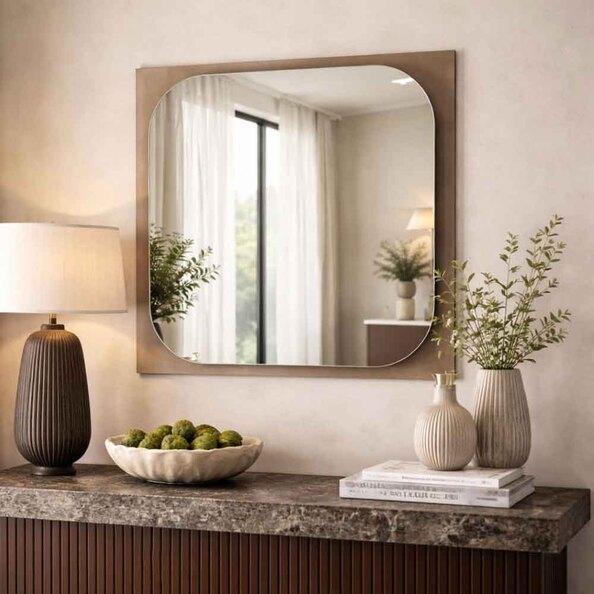 Transparenza Glass Wall Mirror with Bronze Wooden Frame