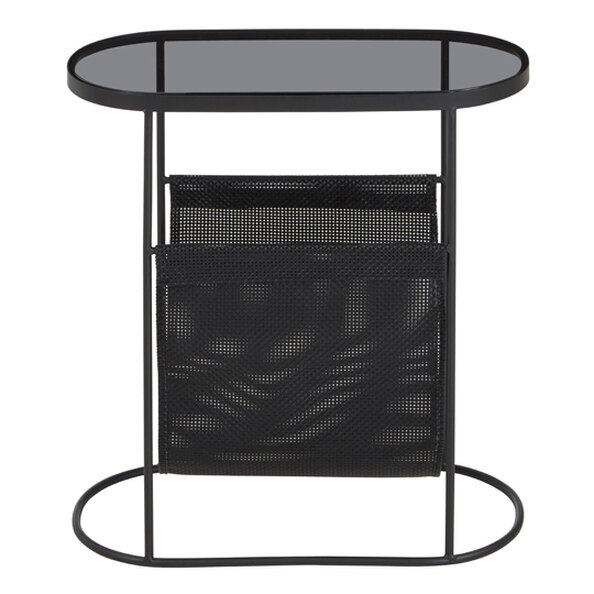 Ruchbah Grey Glass Top Side Table With Black Metal Frame
