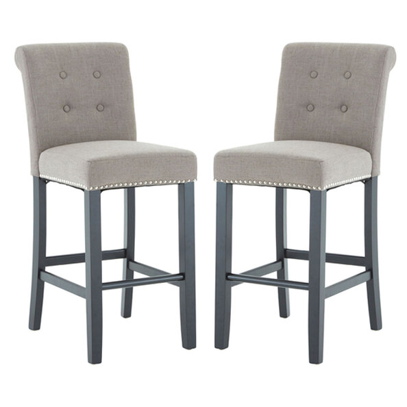 Trento Upholstered Natural Fabric Bar Chairs In A Pair