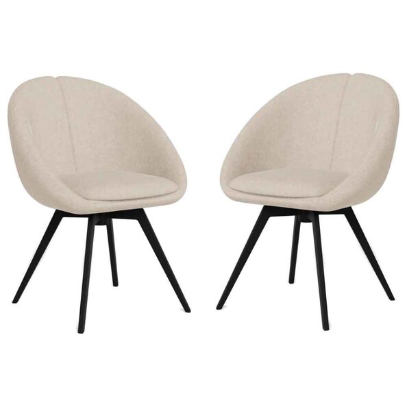 Trenton Fabric Swivel Dining Chairs With Black Legs In Pair - Sand
