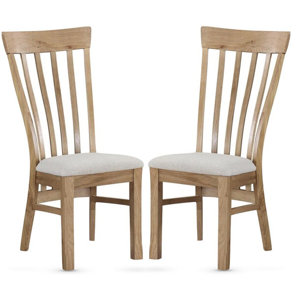 Trevino Oak Wooden Dining Chairs With Fabric Seat In Pair
