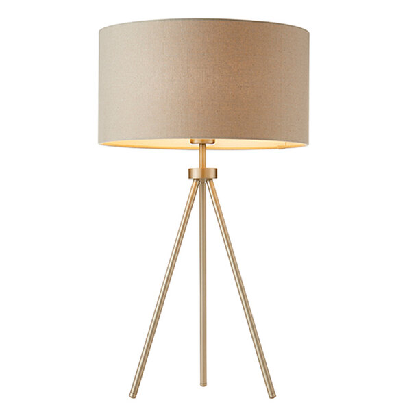 Tri Grey Linen Mix Fabric Shade Table Lamp In Matt Nickel