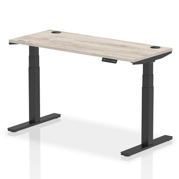 Troy 140cm Wooden Adjustable Laptop Desk With Black Legs In Grey Oak