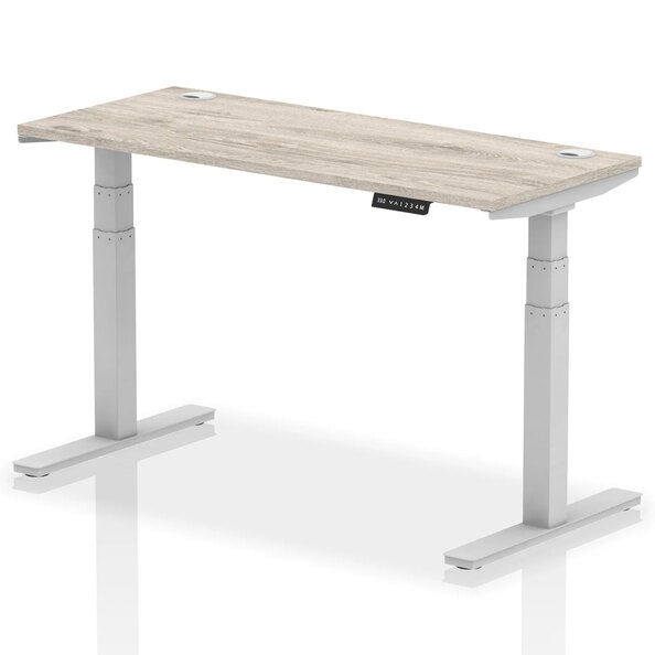 Troy 140cm Wooden Adjustable Laptop Desk Silver Legs In Grey Oak