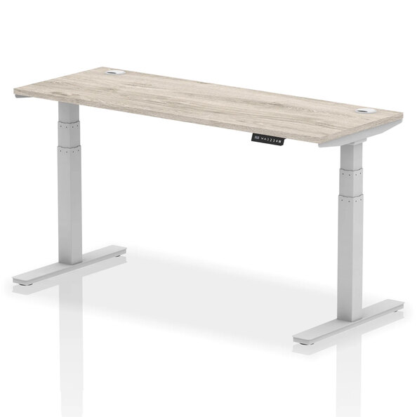 Troy 160cm Wooden Adjustable Laptop Desk Silver Legs In Grey Oak