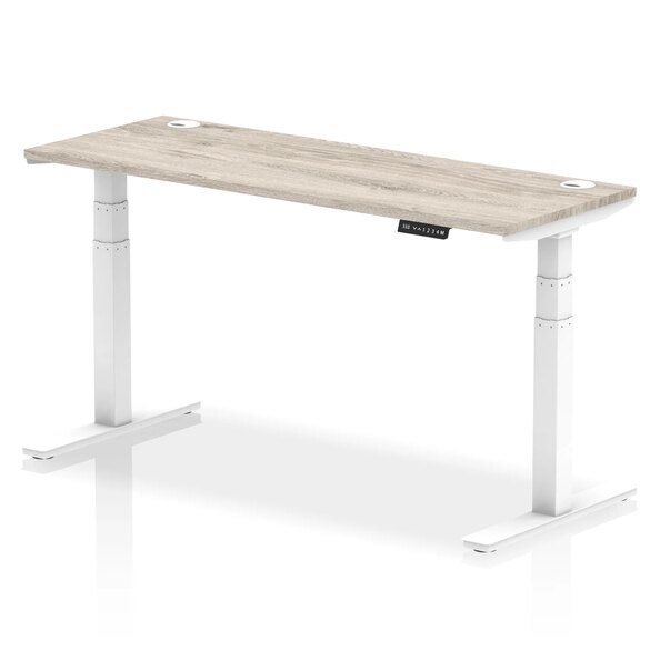 Troy 160cm Wooden Adjustable Laptop Desk White Legs In Grey Oak