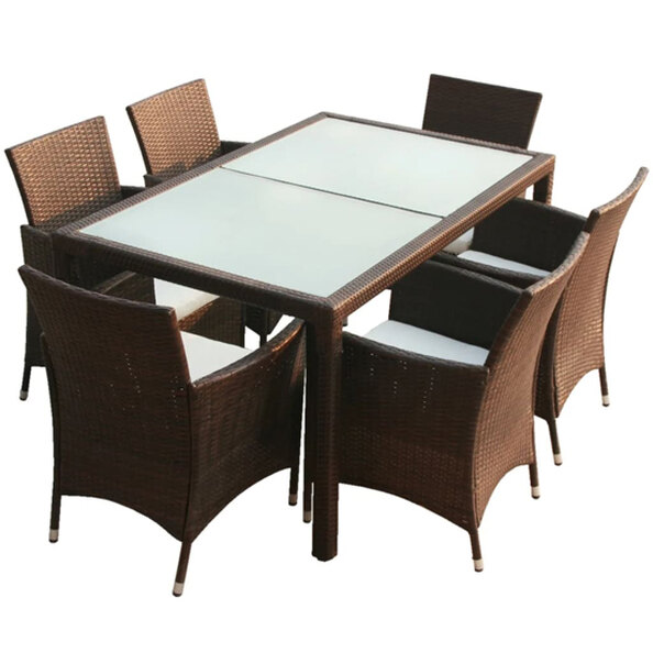 Truro Rattan 7 Piece Outdoor Dining Set with Cushions In Brown