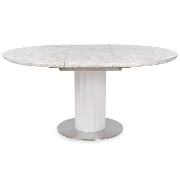 Tupelo Wooden Round Extending Dining Table In White Marble Effect