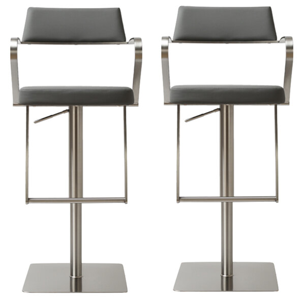 Turlock Grey Leather Bar Stools In Pair