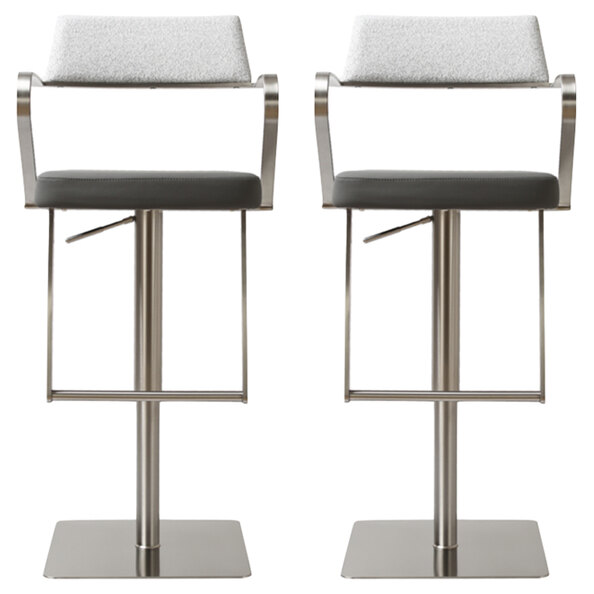Turlock Grey Leather Fabric Bar Stools In Pair