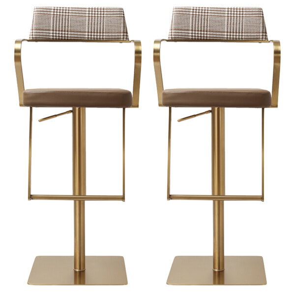 Turlock Mocha Leather Fabric Bar Stools In Pair