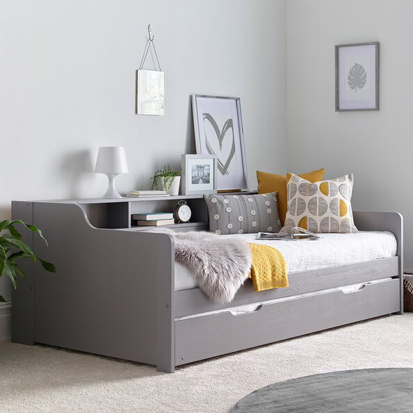 Tyson Wooden Guest Bed With Trundle In Grey