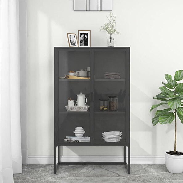 Utara Steel Display Cabinet With 2 Doors In Anthracite