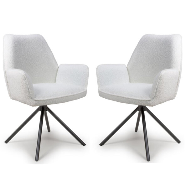 Utica Ivory Fabric Dining Chairs With Black Legs In Pair