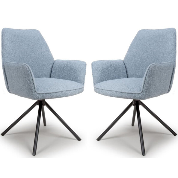 Utica Light Blue Fabric Dining Chairs With Black Legs In Pair