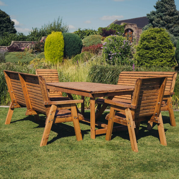Vail Wooden Garden 8 Seater Dining Table Set In Natural