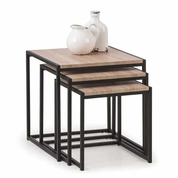 Tacita Nest Of Tables In Sonoma Oak And Black Metal Frame