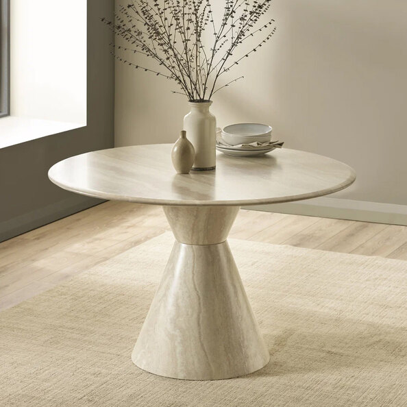 Valora Round Marble Effect Dining Table in Cream