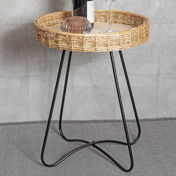 Valrico Rattan Round End Table With Black Legs In Natural