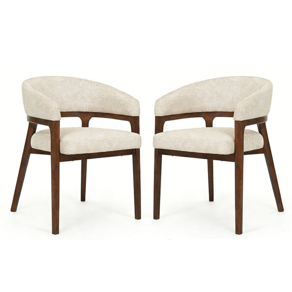 Valtori Taupe Fabric Dining Chairs with Walnut Frame in Pair