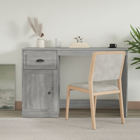 Vance Wooden Computer Desk With 1 Door 1 Drawer In Grey Sonoma Oak