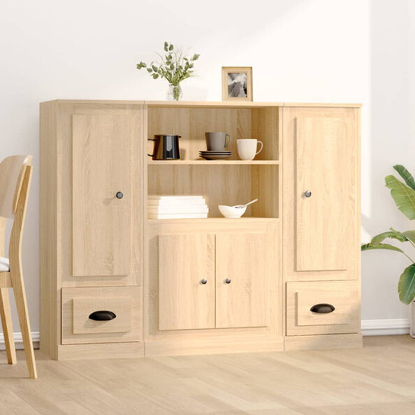 Vance Wooden Highboard With 4 Doors 2 Drawers In Sonoma Oak