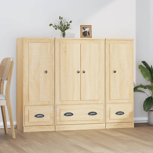 Vance Wooden Highboard With 4 Doors 3 Drawers In Sonoma Oak
