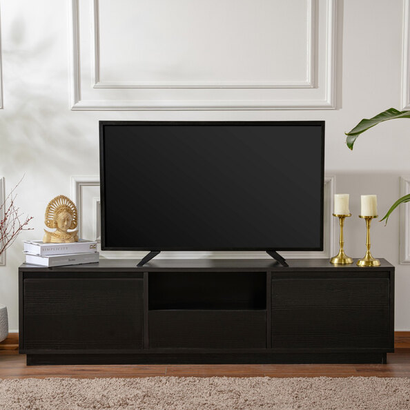 Vangio Wooden TV Stand with 3 Flap Doors in Black