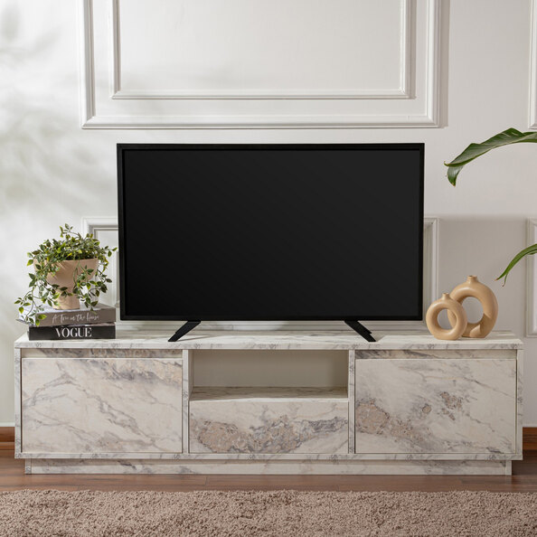 Vangio Wooden TV Stand with 3 Flap Doors in Fressia Marble Effect