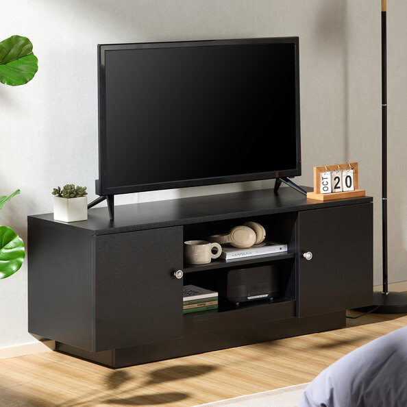 Varden Wooden TV Stand with 2 Doors in Black