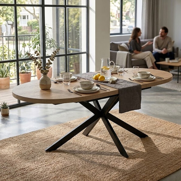 Vardo Oval Wooden Extending Dining Table in Light Oak