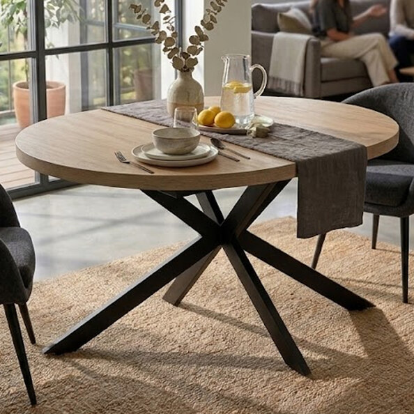 Vardo Round Wooden Dining Table in Light Oak