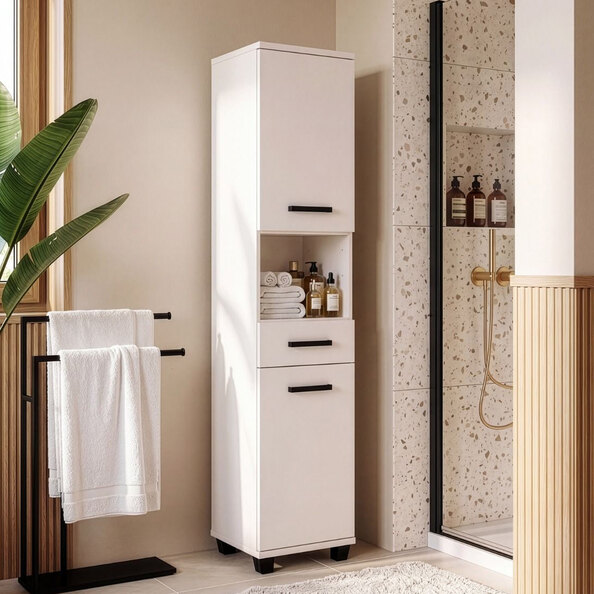 Vareon Tall Wooden Bathroom Cabinet in Sand