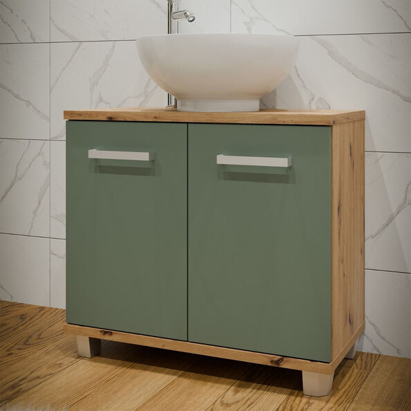 Vareon Wooden Vanity Unit without Sink in Artisan Oak and Sage Green