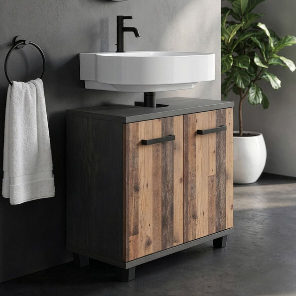 Vareon Wooden Vanity Unit without Sink in Walnut and Dark Grey