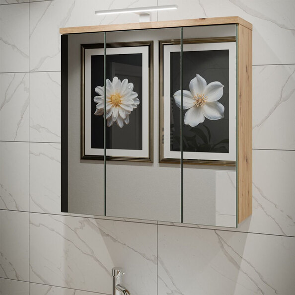 Vareon Wooden Wall Mounted Bathroom Mirrored Cabinet in Artisan Oak and Sage Green with LED
