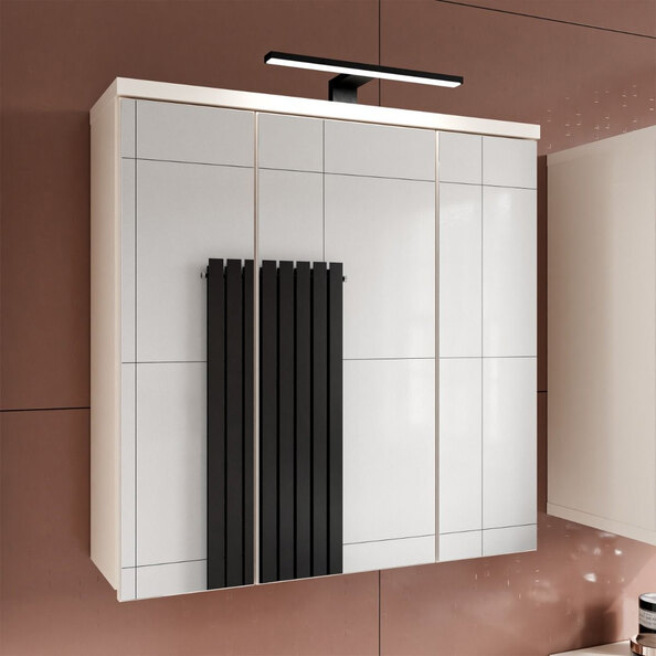 Vareon Wooden Wall Mounted Bathroom Mirrored Cabinet in Sand with LED