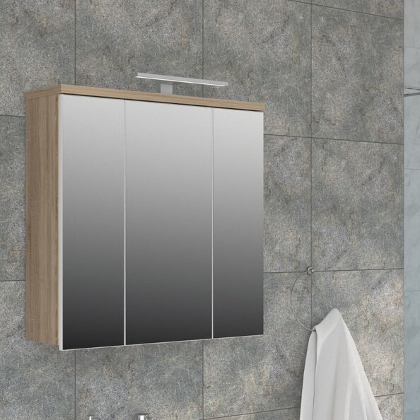 Vareon Wooden Wall Mounted Bathroom Mirrored Cabinet in Sonoma Oak and White Gloss with LED