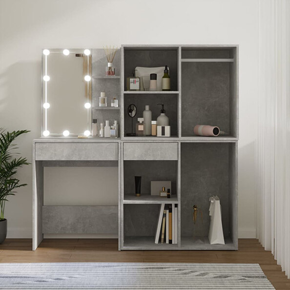 Varro Dressing Set In Concrete Effect With 2 Cabinets And LED
