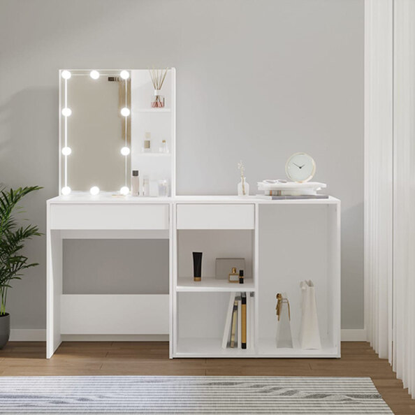 Varro Wooden Dressing Set In White With 1 Cabinet And LED